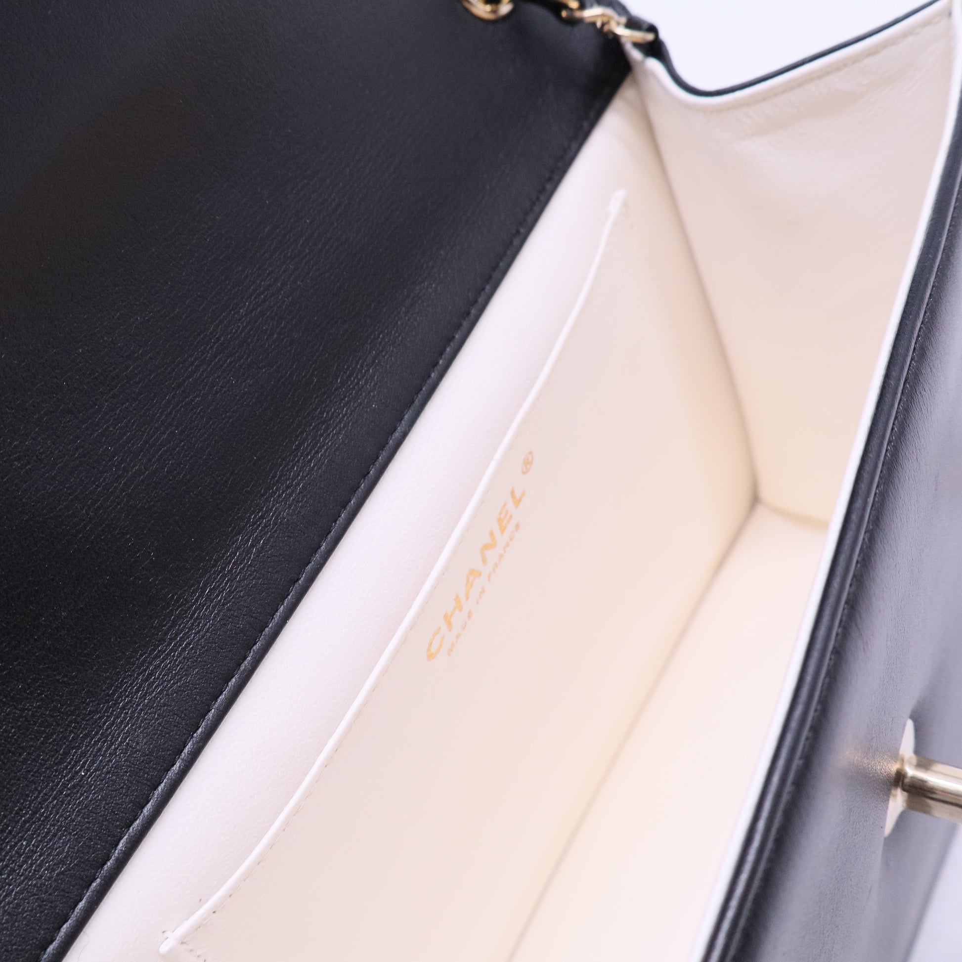 Black & White Calfskin Leather Square Frame Single Flap Bag