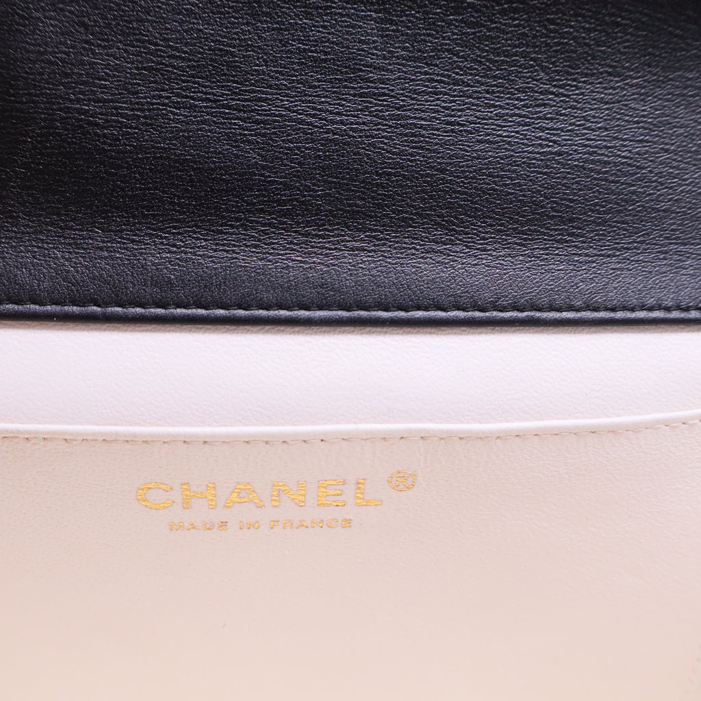 Black & White Calfskin Leather Square Frame Single Flap Bag