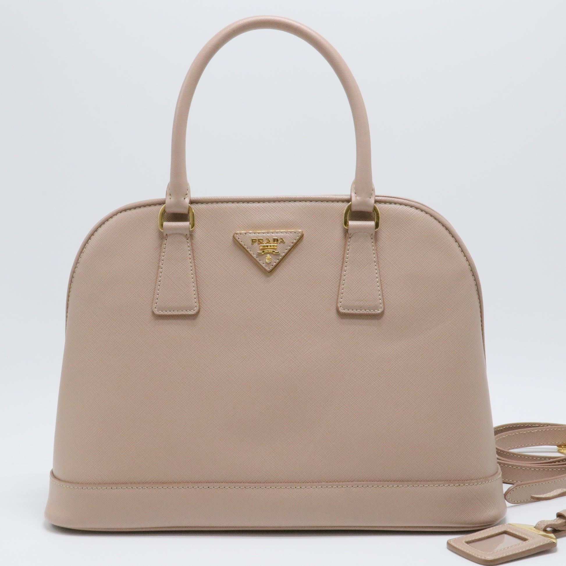 Beige Saffiano Lux Leather Open Promenade Satchel