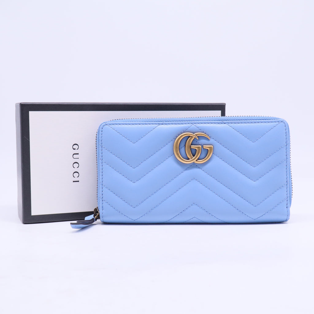 Blue Chevron Leather GG Marmont Zip Wallet W20675