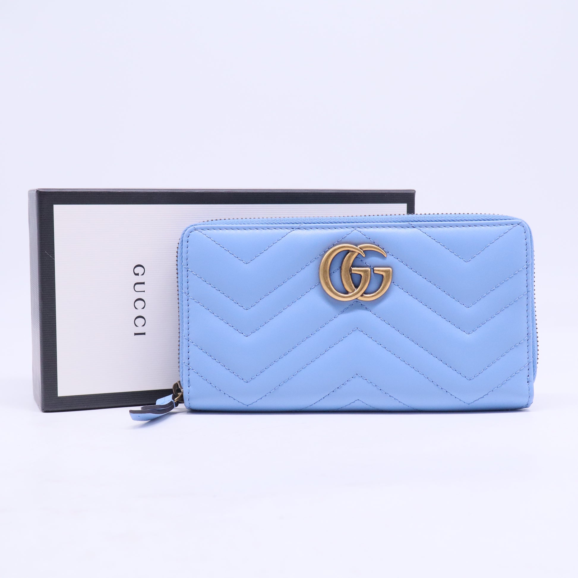 Blue Chevron Leather GG Marmont Zip Wallet W20675