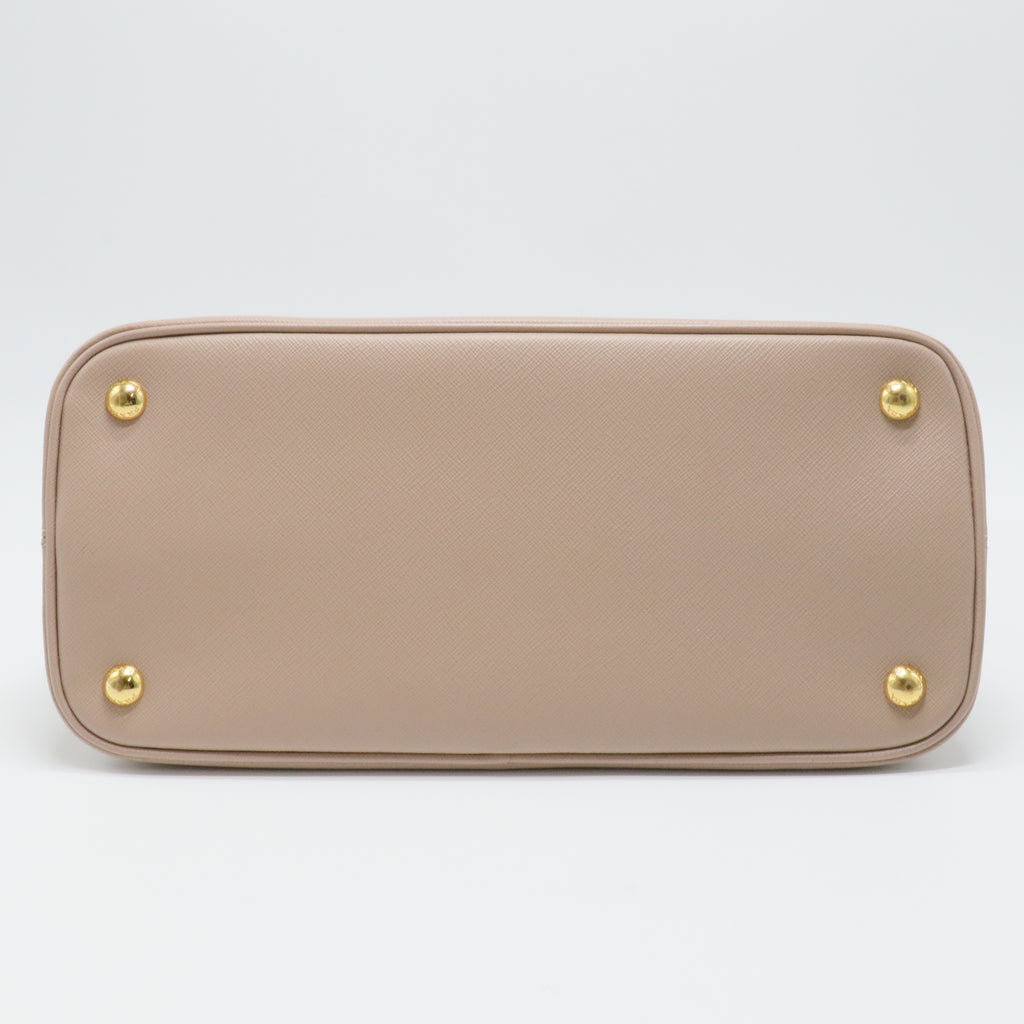 Beige Saffiano Lux Leather Open Promenade Satchel