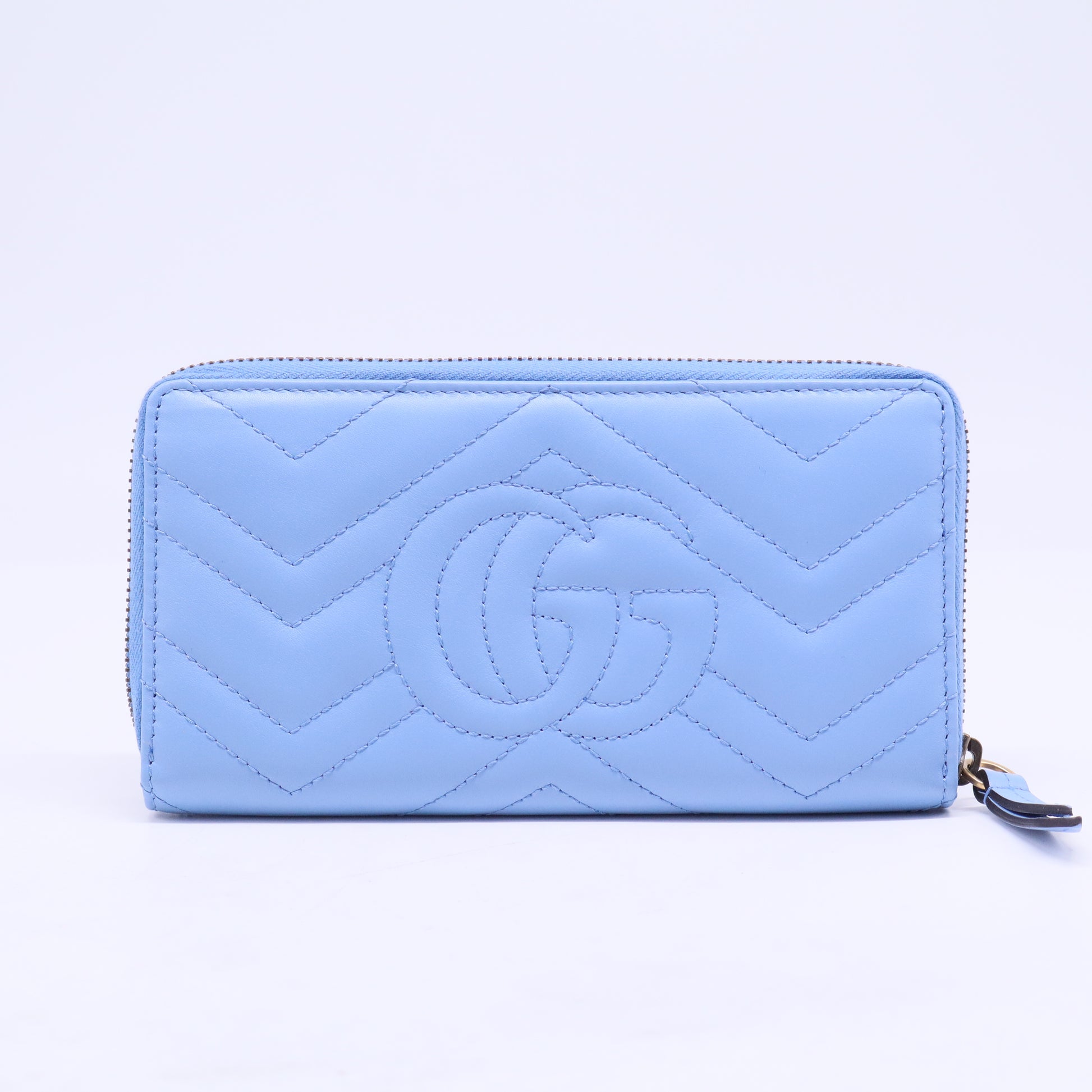 Blue Chevron Leather GG Marmont Zip Wallet W20675