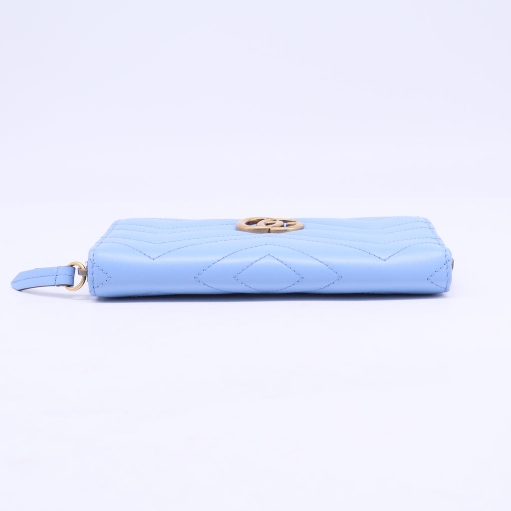 Blue Chevron Leather GG Marmont Zip Wallet W20675