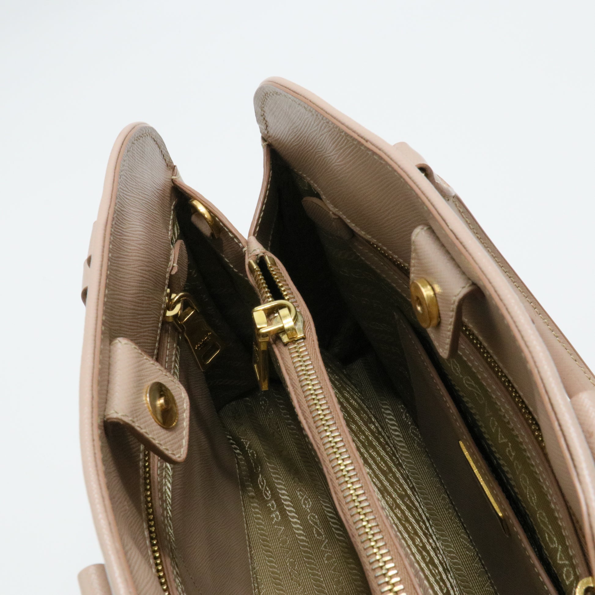 Beige Saffiano Lux Leather Open Promenade Satchel