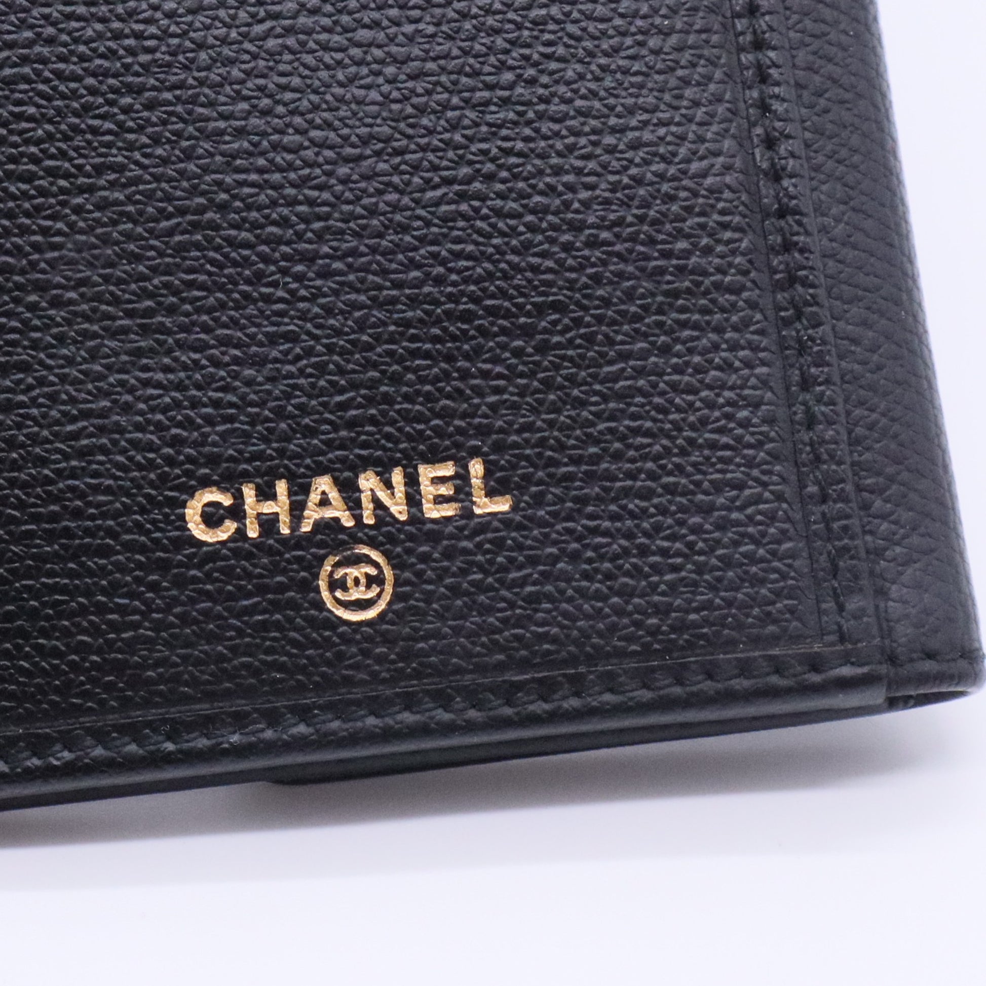 Grained Calfskin CC Button Long Wallet Black
