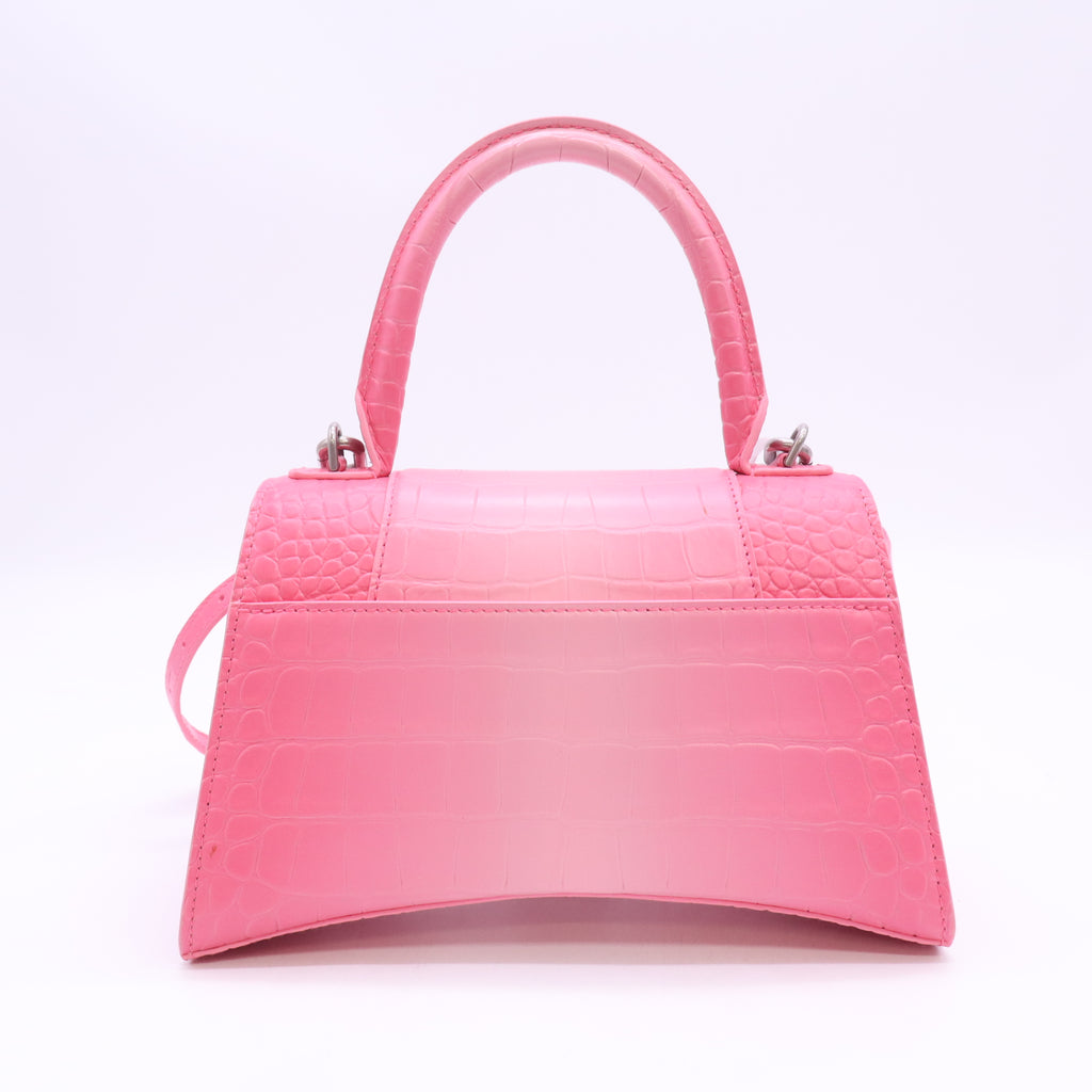 Shiny Calfskin Crocodile Embossed Small Hourglass Top Handle Bag Candy Pink B24931