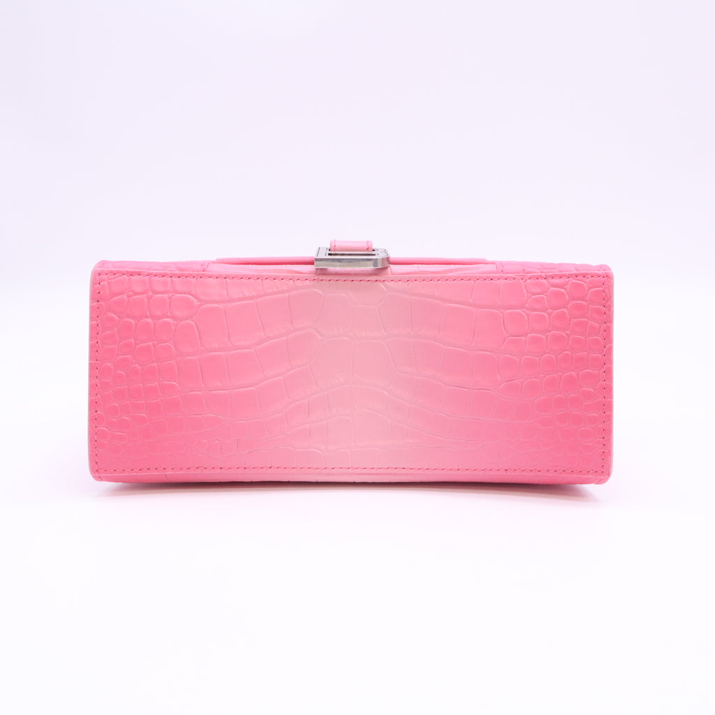 Shiny Calfskin Crocodile Embossed Small Hourglass Top Handle Bag Candy Pink B24931