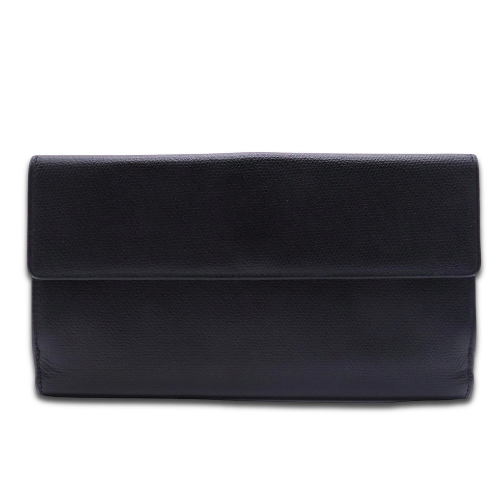 Grained Calfskin CC Button Long Wallet Black