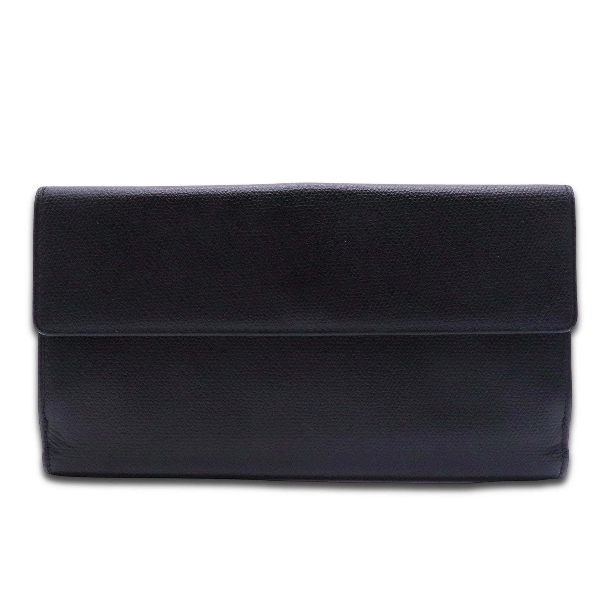 Grained Calfskin CC Button Long Wallet Black