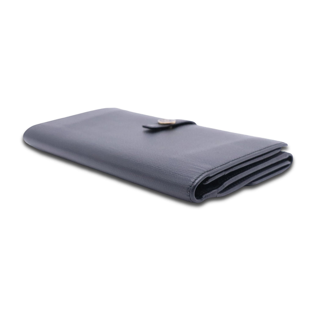 Grained Calfskin CC Button Long Wallet Black
