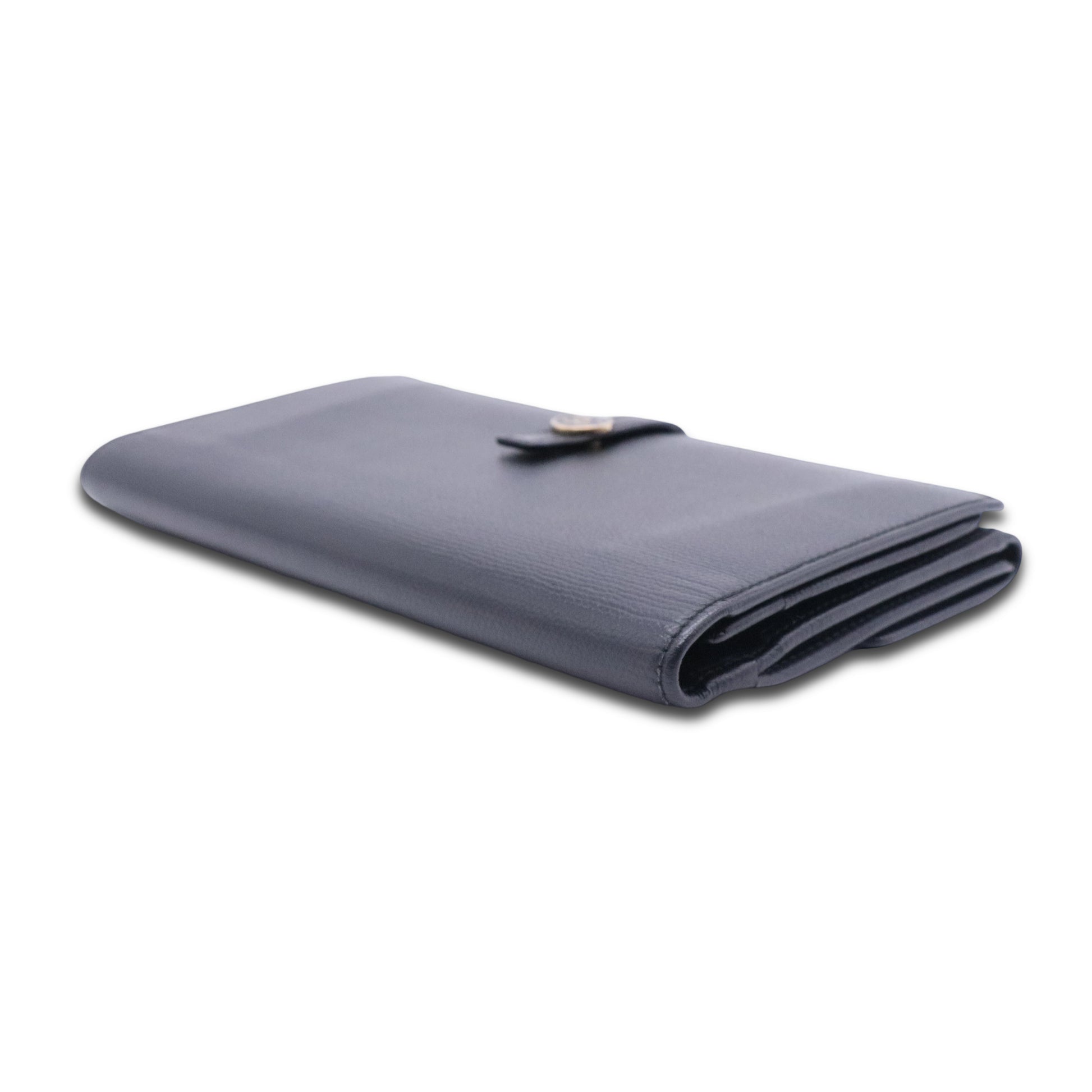 Grained Calfskin CC Button Long Wallet Black