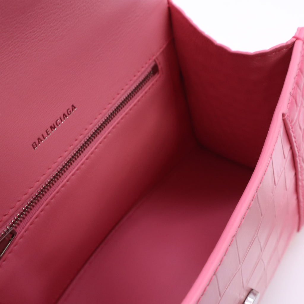 Shiny Calfskin Crocodile Embossed Small Hourglass Top Handle Bag Candy Pink B24931