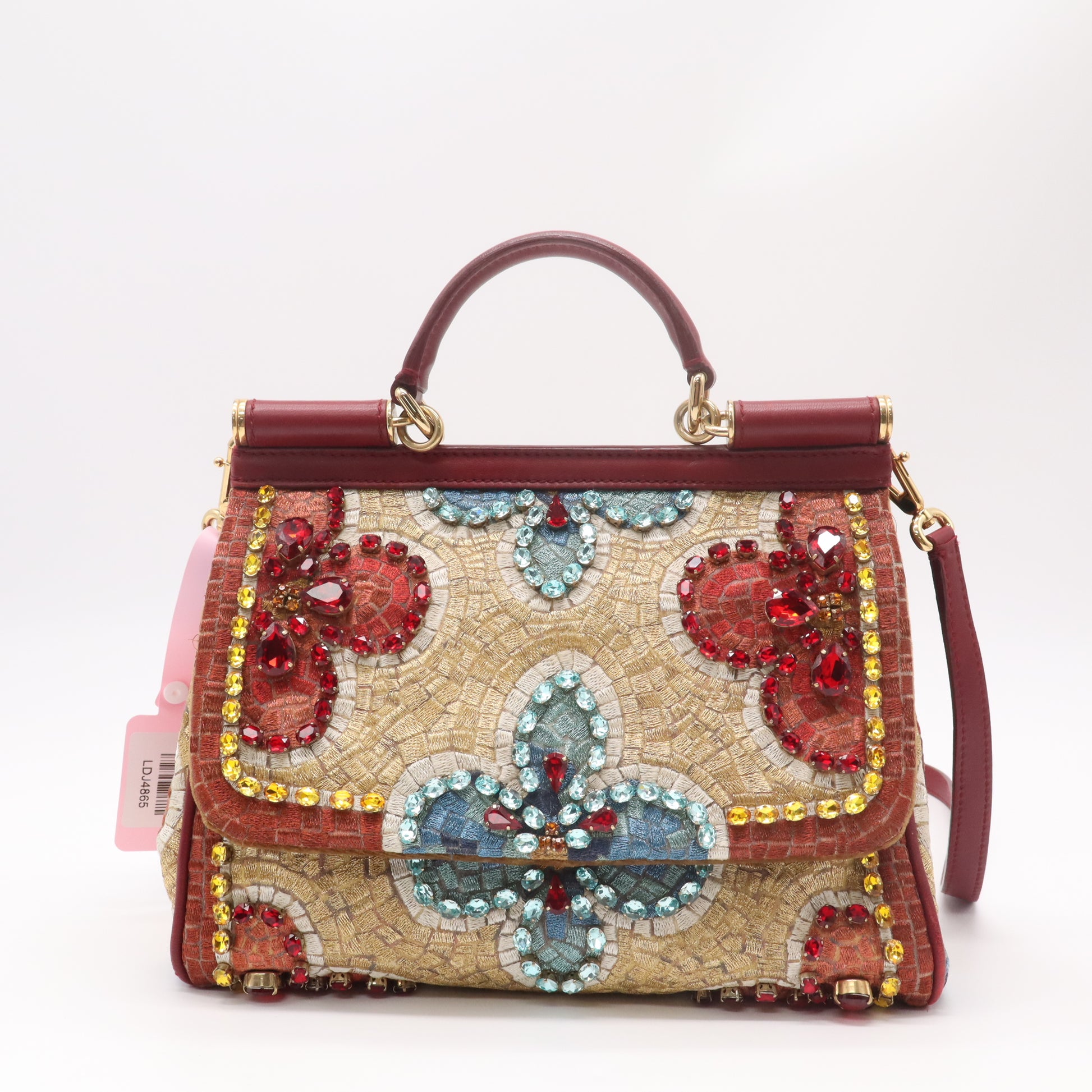 Dolce & Gabbana Multicolor Embroidered and Python Crystal Medium Miss Sicily Top Handle Bag twins LDJ4865