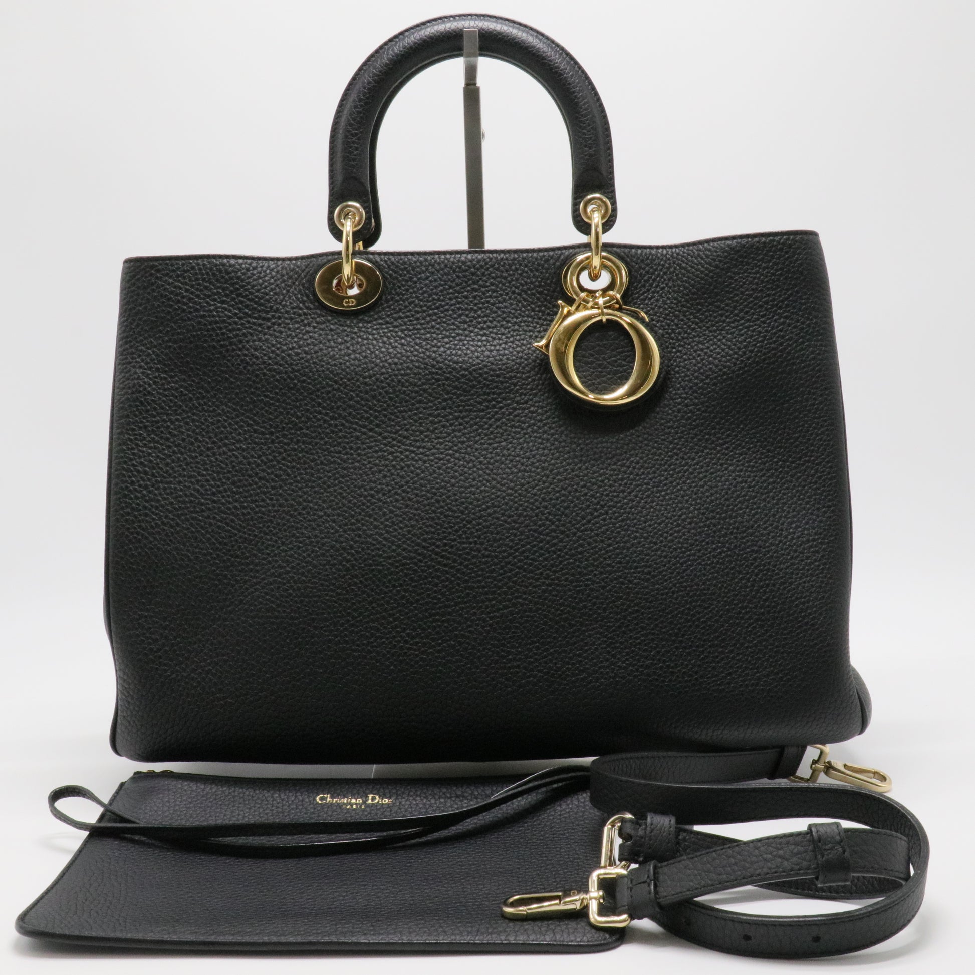 Soft Tote in Black Grained Calfskin with Gold Hardware