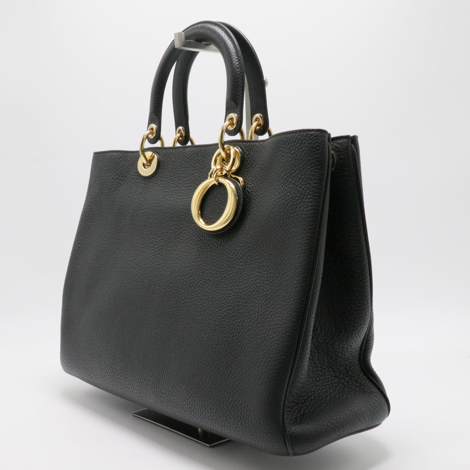 Soft Tote in Black Grained Calfskin with Gold Hardware