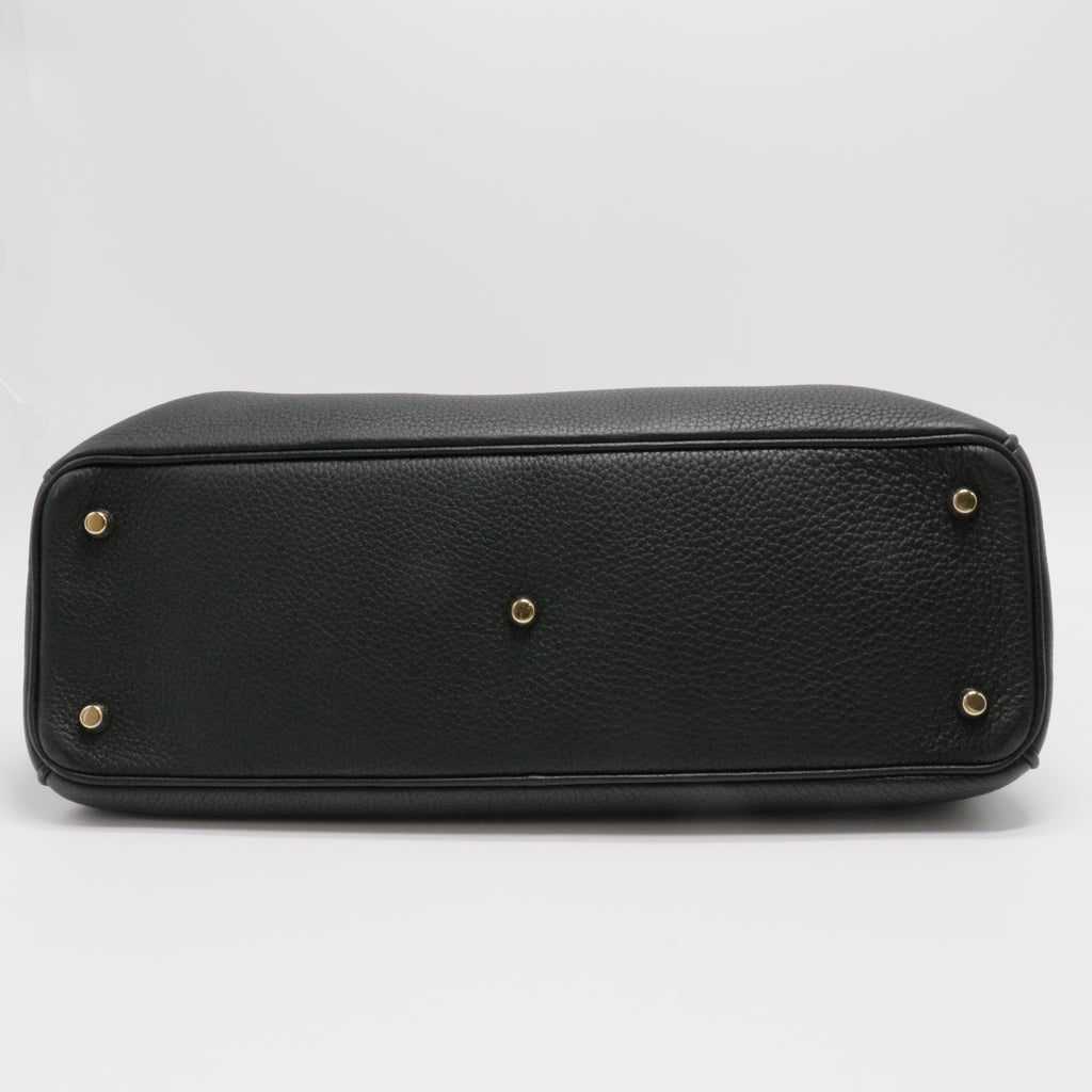 Soft Tote in Black Grained Calfskin with Gold Hardware