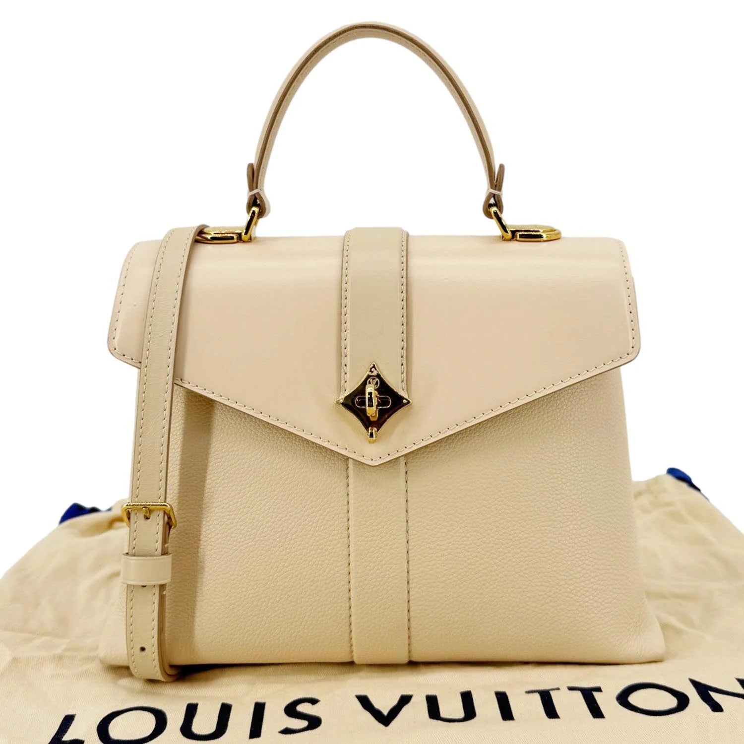 Rose Des Vents MM Grained Leather Top Handle Crossbody Bag Creme - twins