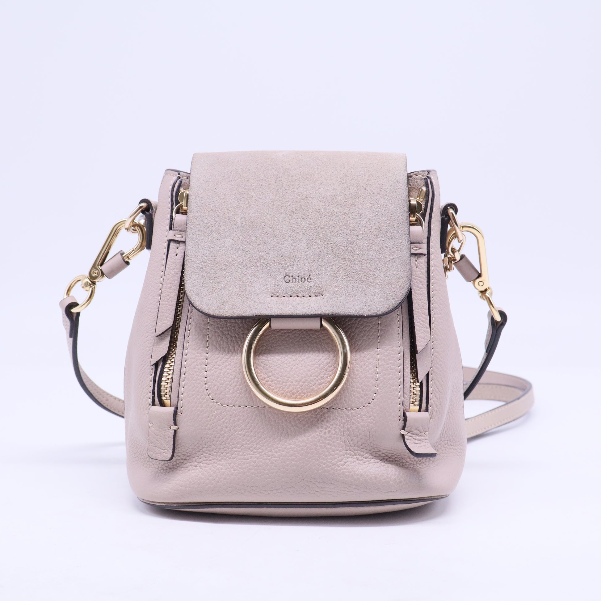 Suede Calfskin Mini Faye Backpack Motty Grey
