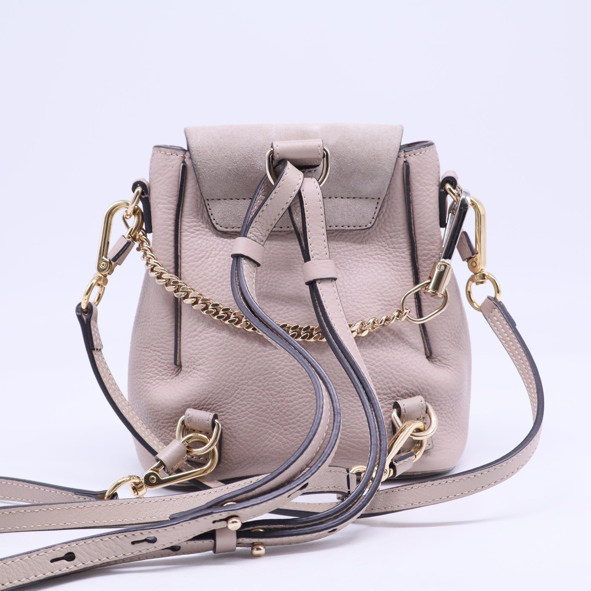 Suede Calfskin Mini Faye Backpack Motty Grey