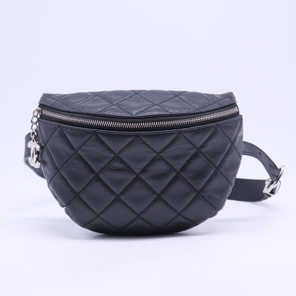 Grained Calfskin Quilted Waist Belt Bag Black B20962