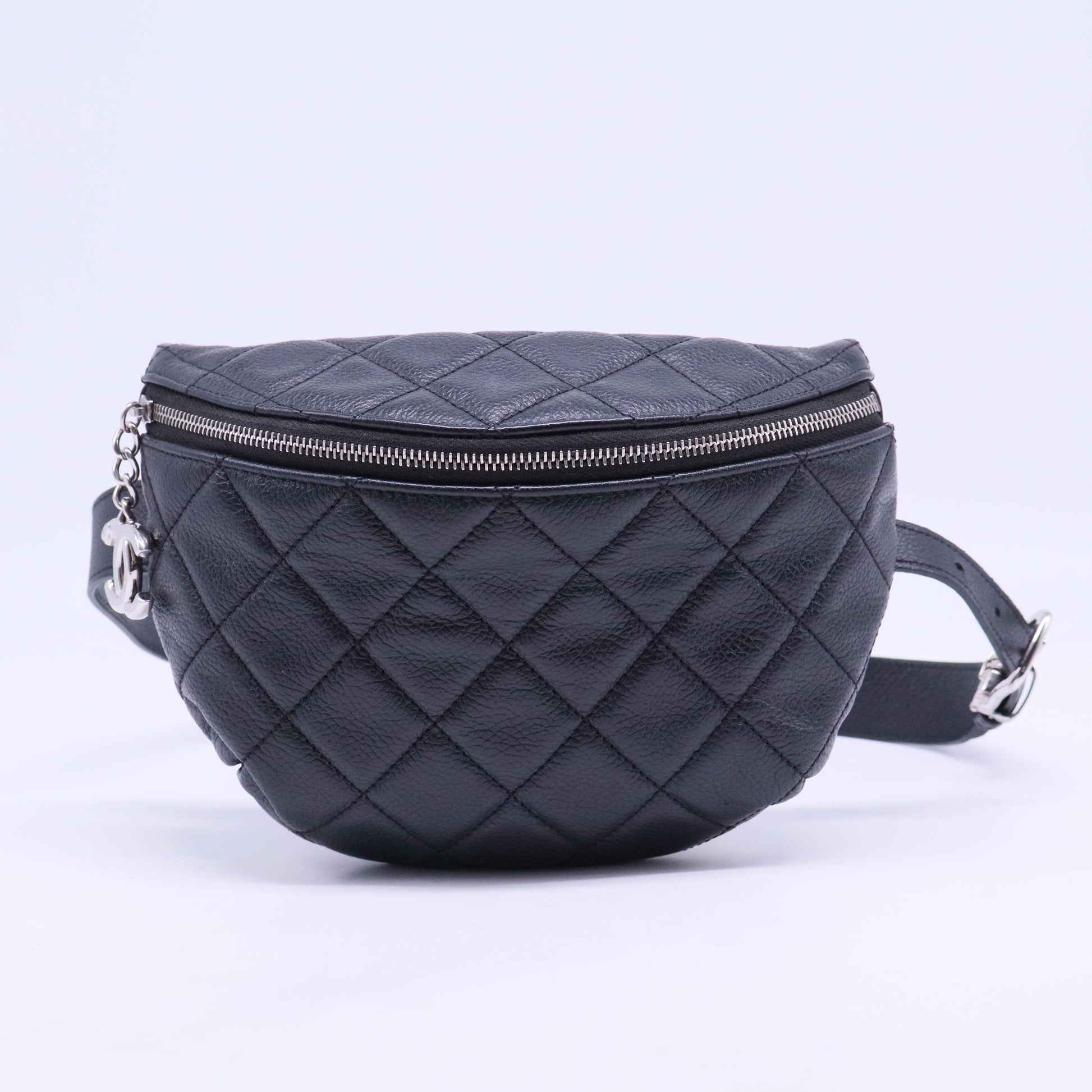 Grained Calfskin Quilted Waist Belt Bag Black B20962