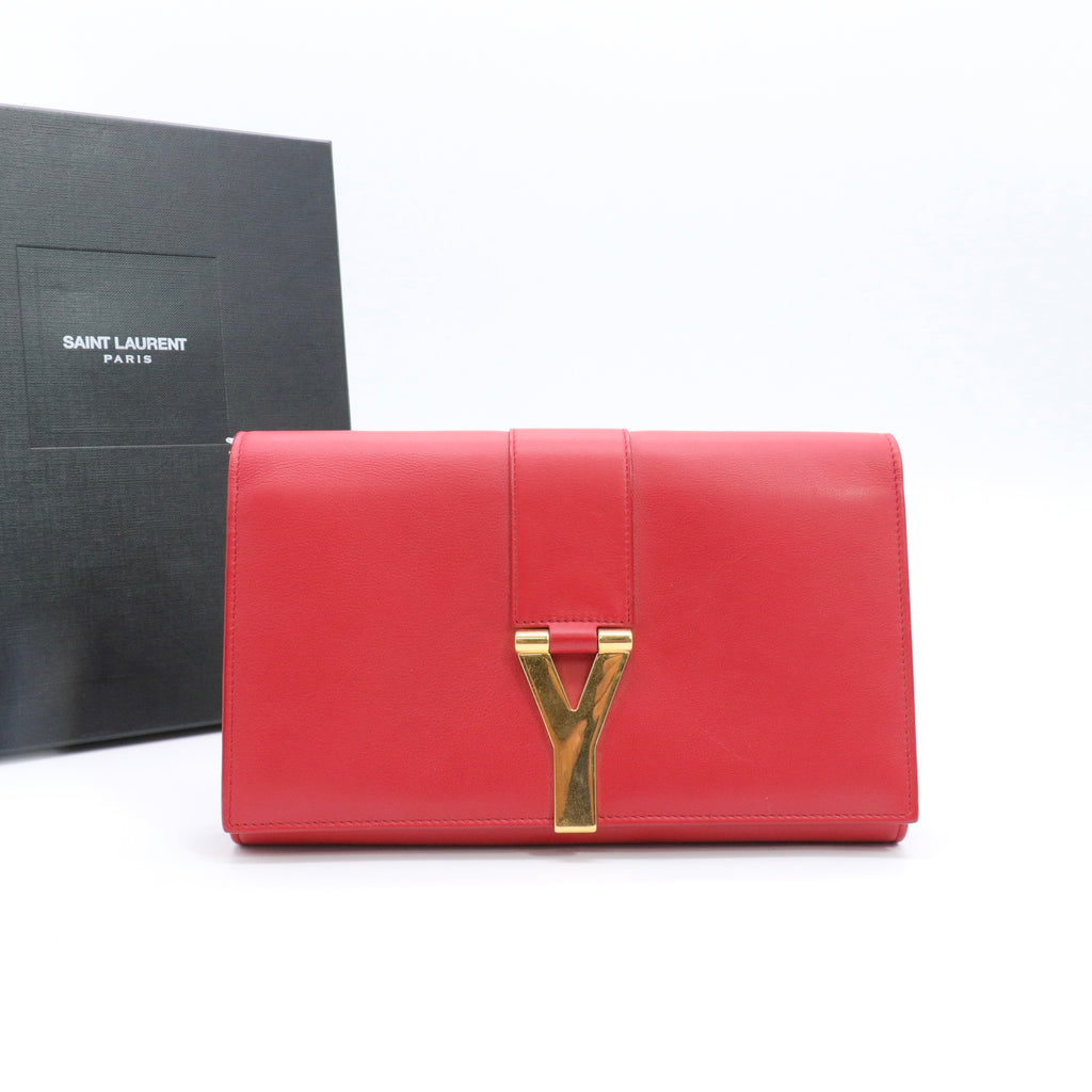 Calfskin Classic Y Ligne Clutch Red twins