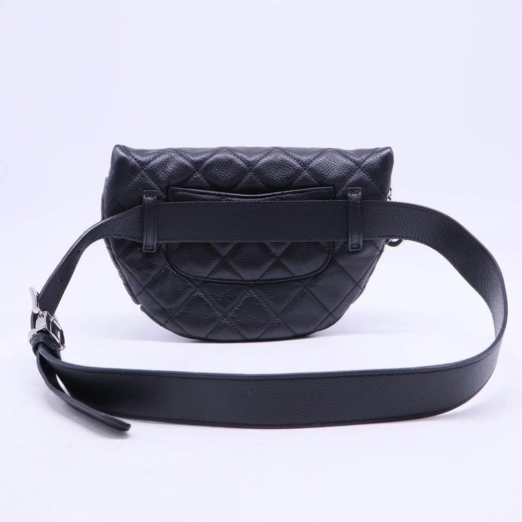 Grained Calfskin Quilted Waist Belt Bag Black B20962