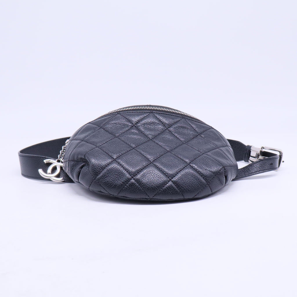 Grained Calfskin Quilted Waist Belt Bag Black B20962