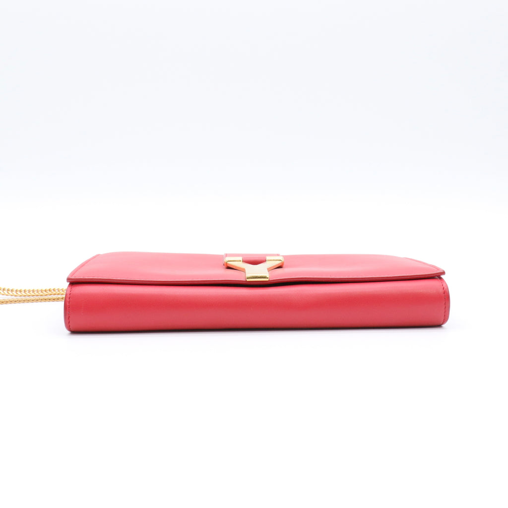 Calfskin Classic Y Ligne Clutch Red twins