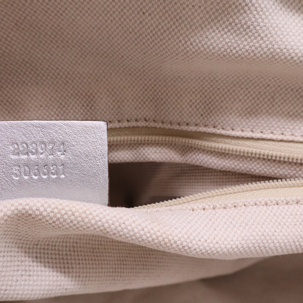 Gucci Silver Gray Metallic Guccisima Leather Convertible Sukey Bowler Bag