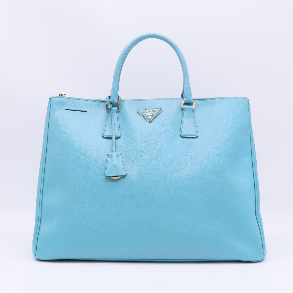 Prada Medium Double Zip Tote in Turquoise Saffiano Leather B23673