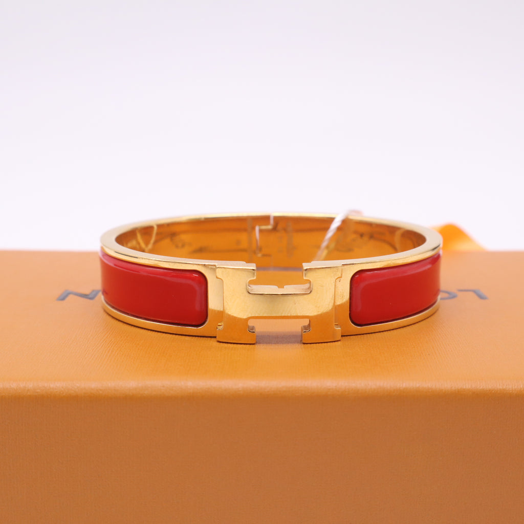 Hermes Enamel Narrow Clic Clac H Bracelet PM Rose Jaipur Twins LDZ255