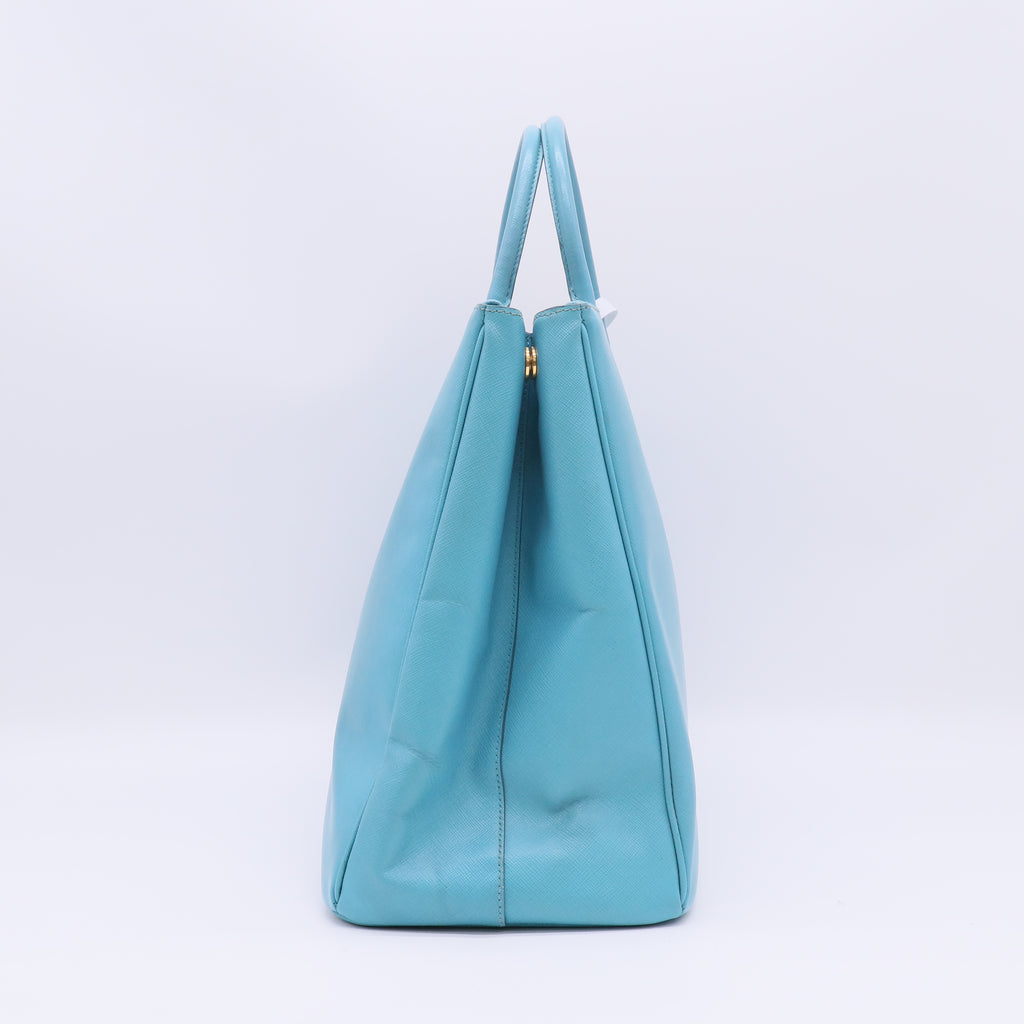 Prada Medium Double Zip Tote in Turquoise Saffiano Leather B23673