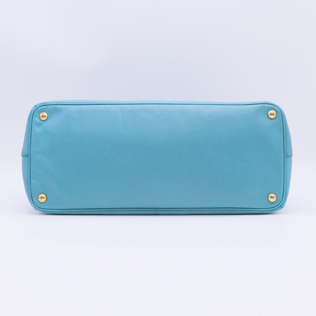 Prada Medium Double Zip Tote in Turquoise Saffiano Leather B23673