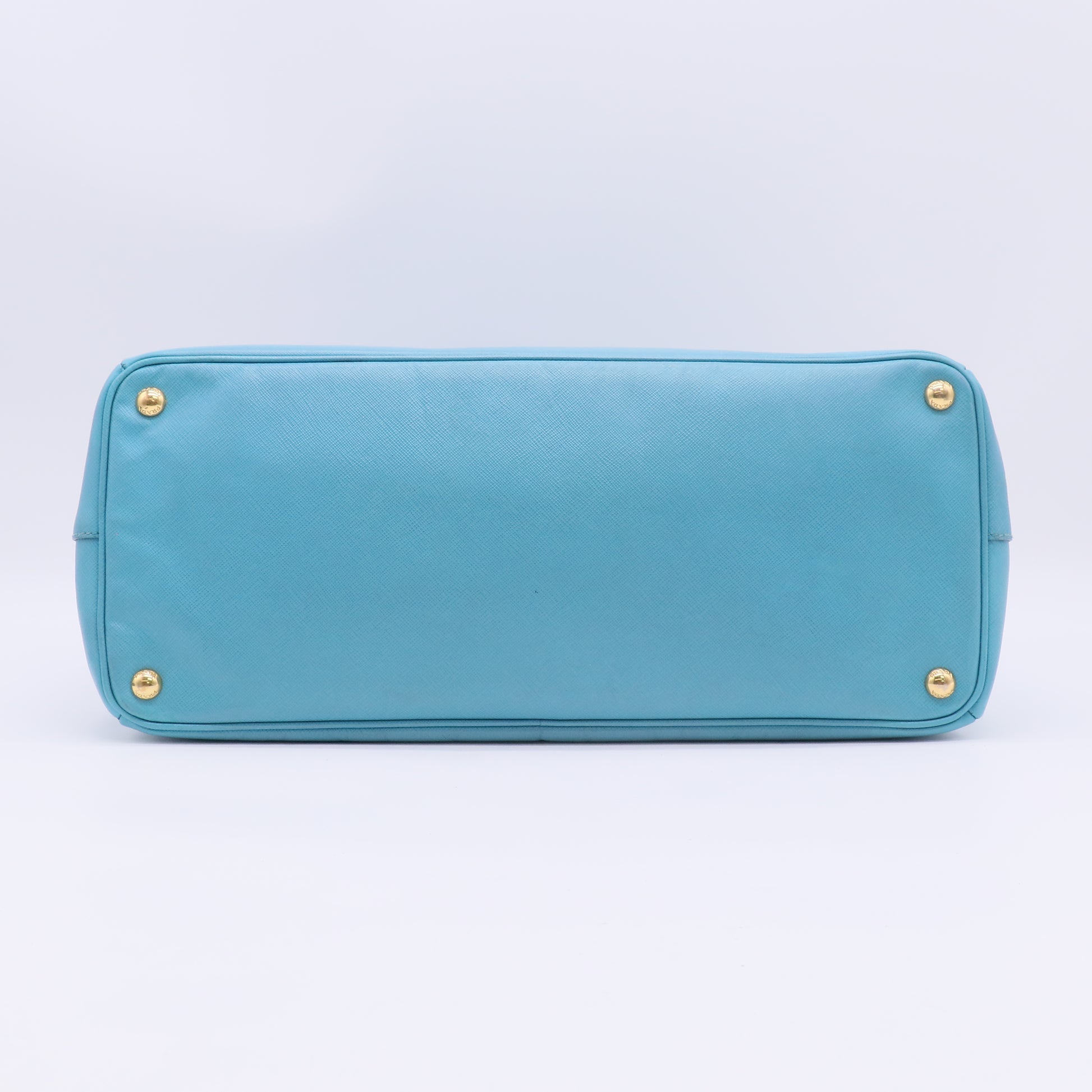 Prada Medium Double Zip Tote in Turquoise Saffiano Leather B23673