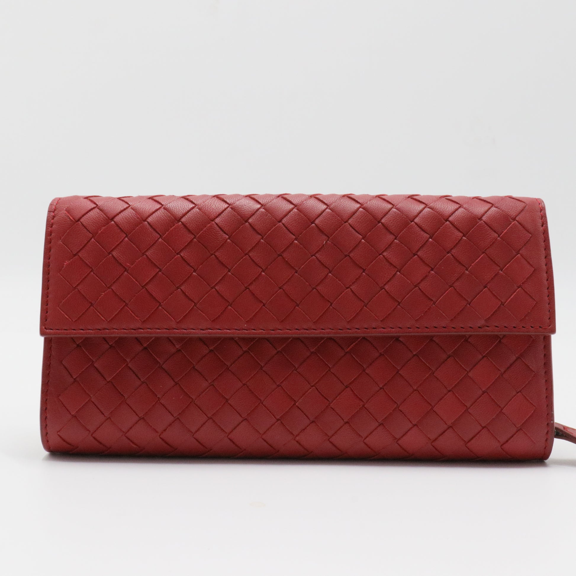 Red Intrecciato Leather Flap Continental Wallet