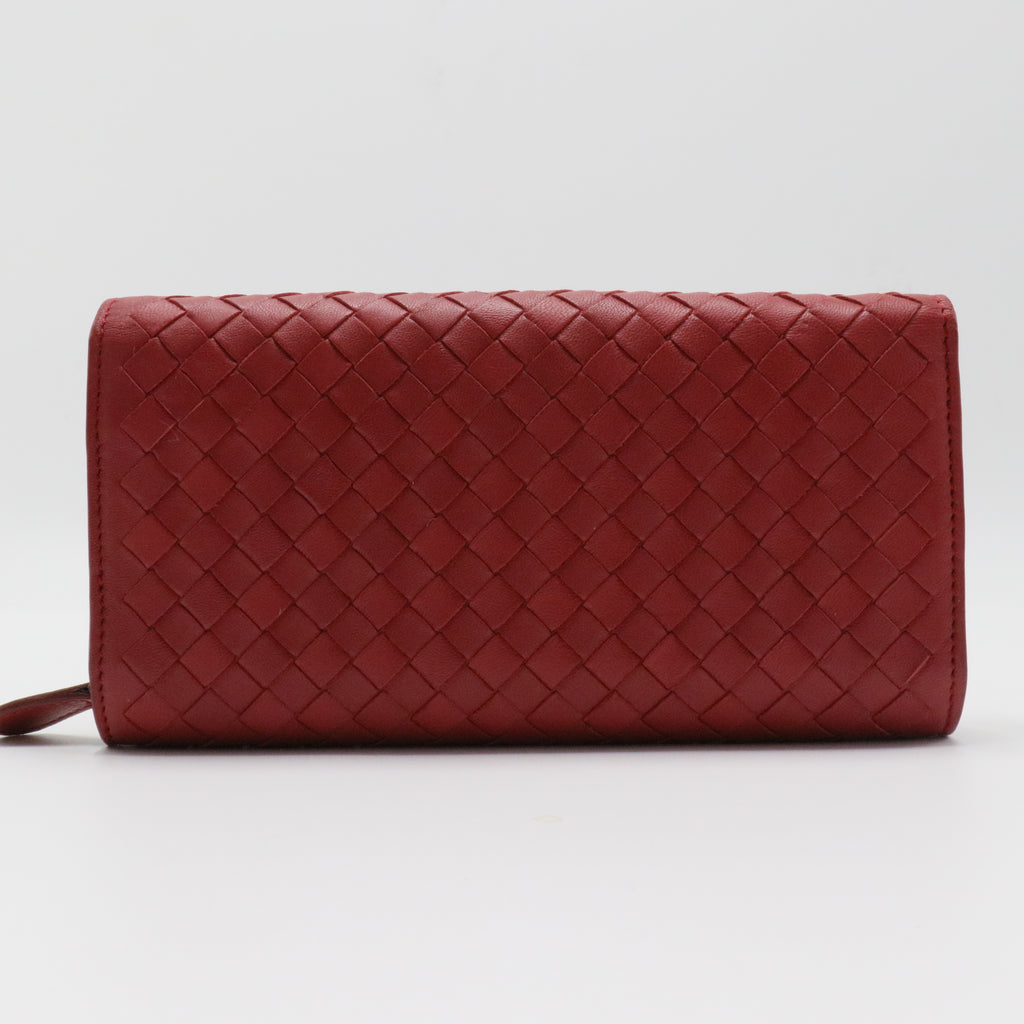 Red Intrecciato Leather Flap Continental Wallet