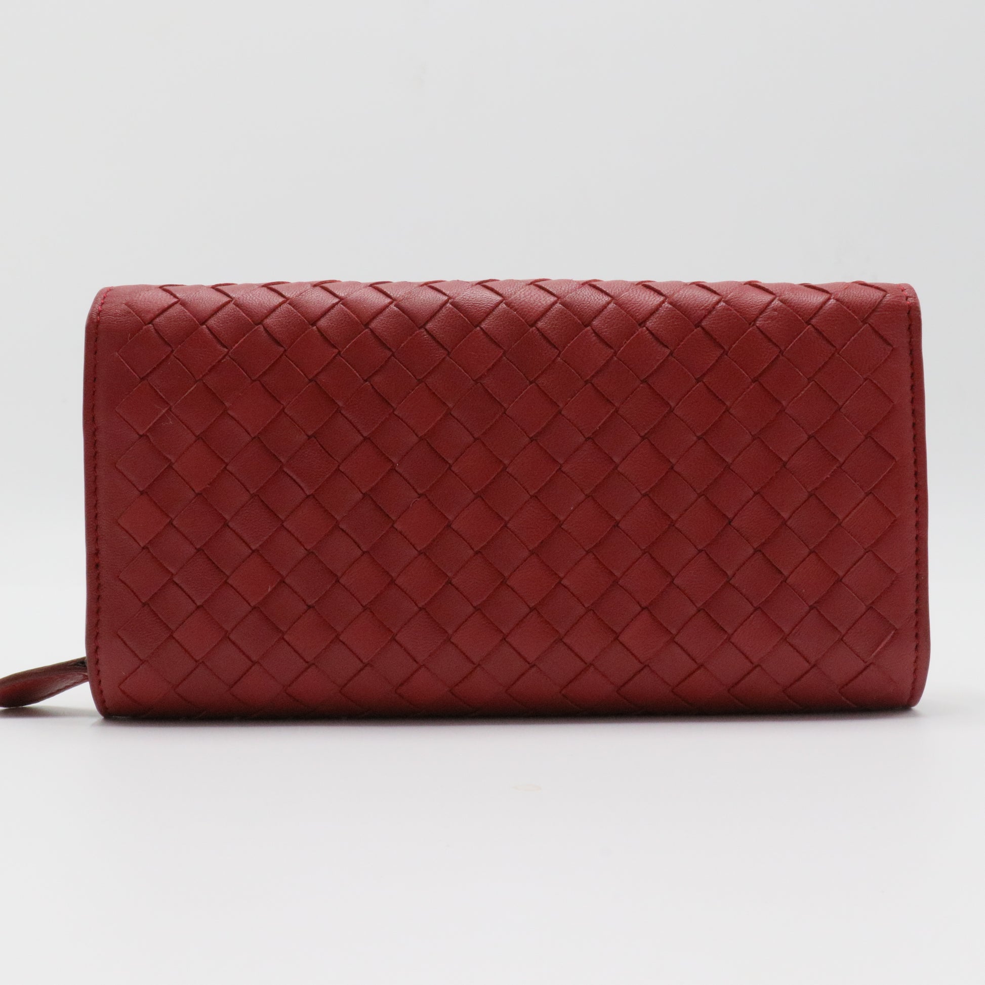 Red Intrecciato Leather Flap Continental Wallet