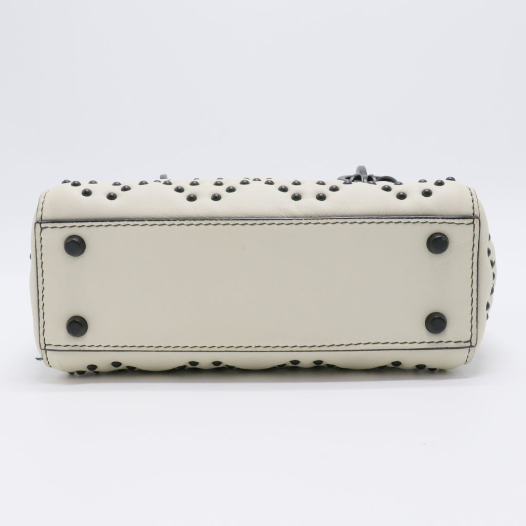 White Leather Studded Cannage Mini Lady Dior Tote