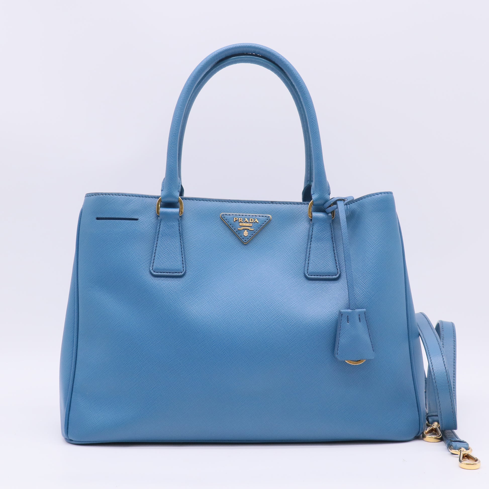 Prada Blue Saffiano Lux Leather Large Double Zip Tote B23762