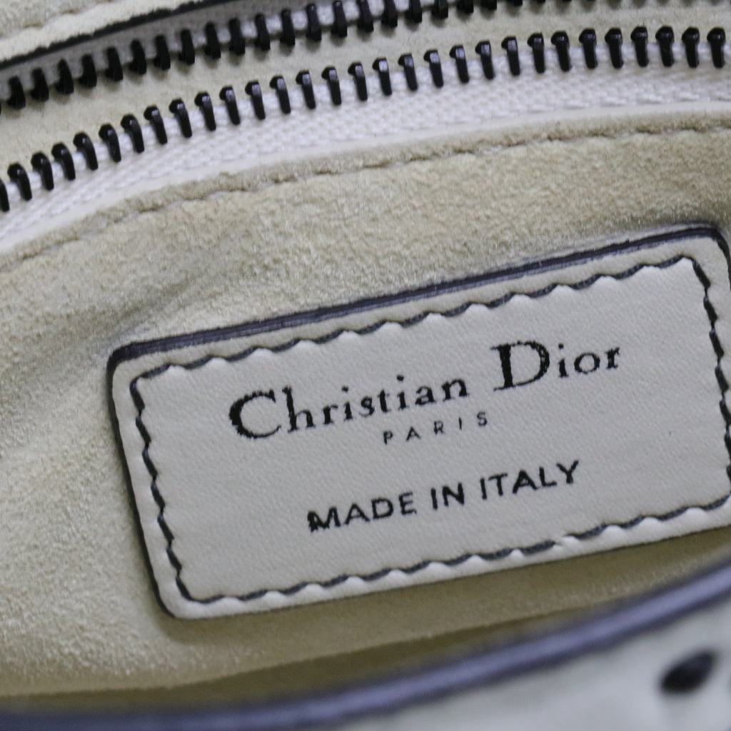 White Leather Studded Cannage Mini Lady Dior Tote
