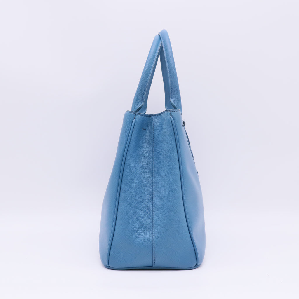 Prada Blue Saffiano Lux Leather Large Double Zip Tote B23762