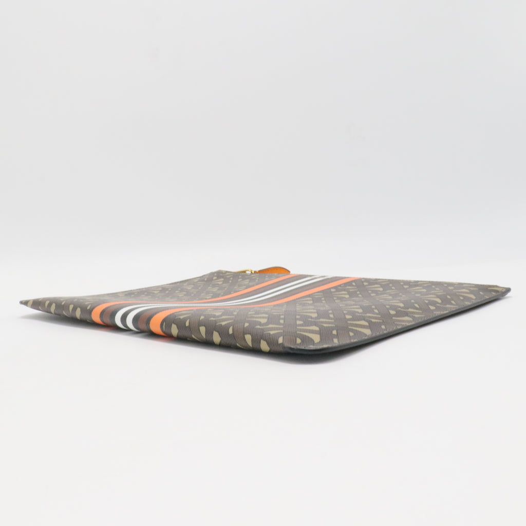 E-Canvas Monogram Stripe Zip Pouch Brown Orange
