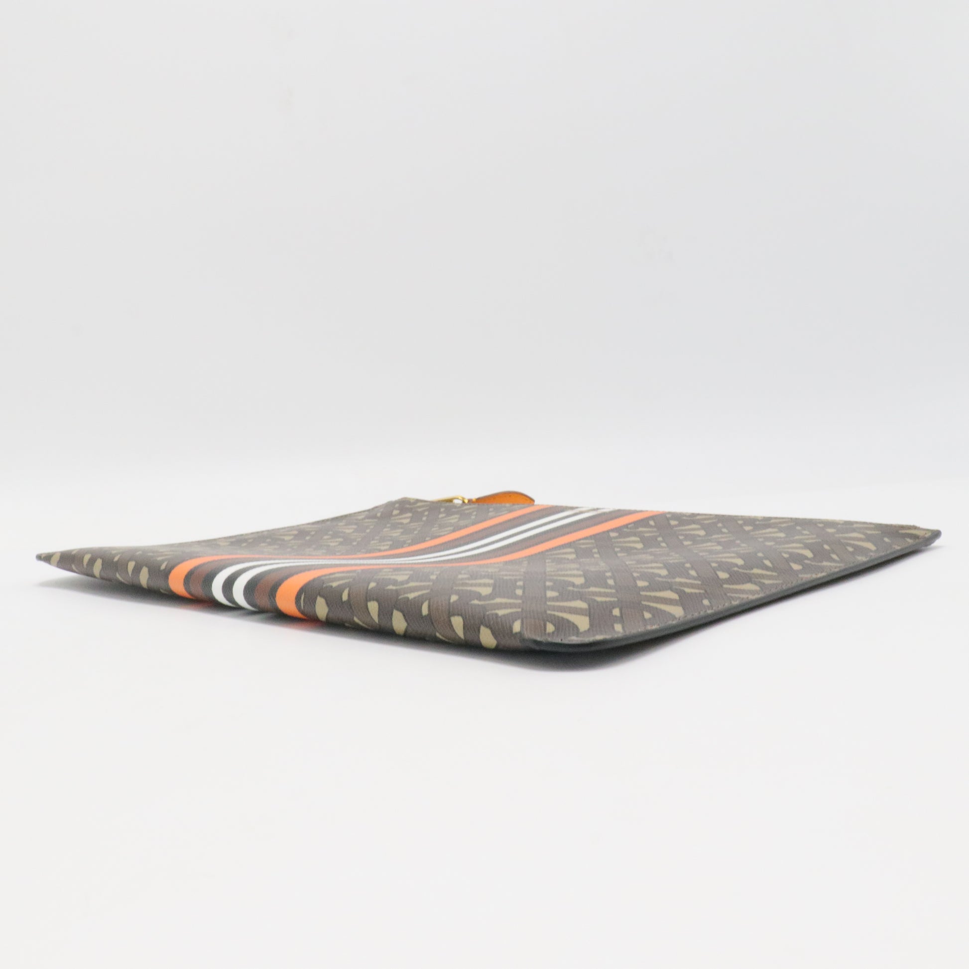 E-Canvas Monogram Stripe Zip Pouch Brown Orange