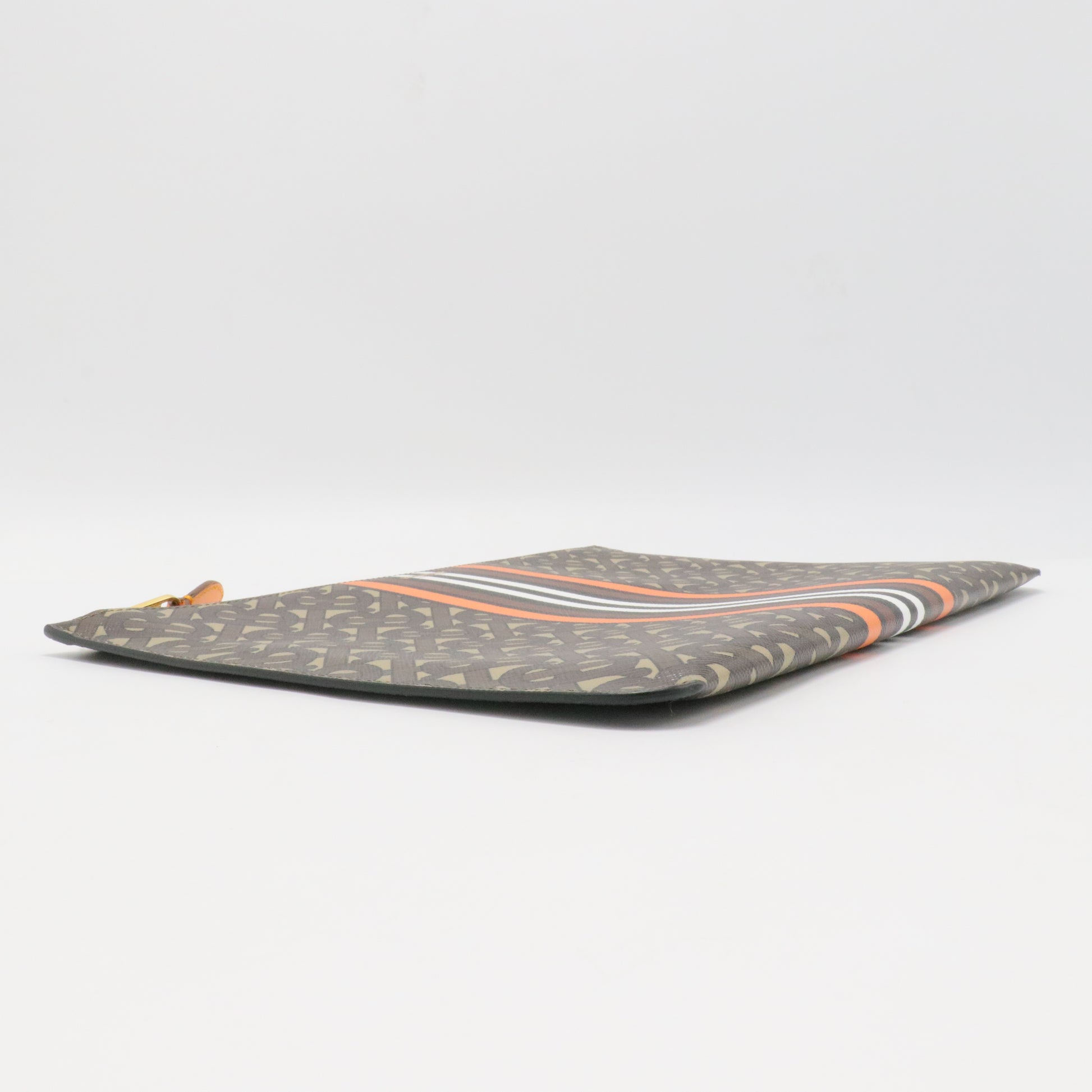 E-Canvas Monogram Stripe Zip Pouch Brown Orange