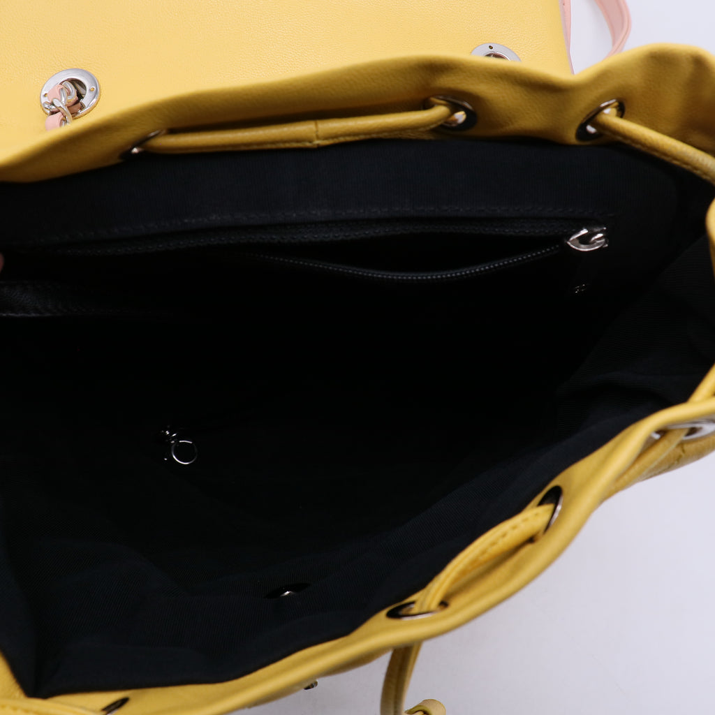 CHANEL Quilted Backpack in Silver Yellow Lambskin CC  B21940