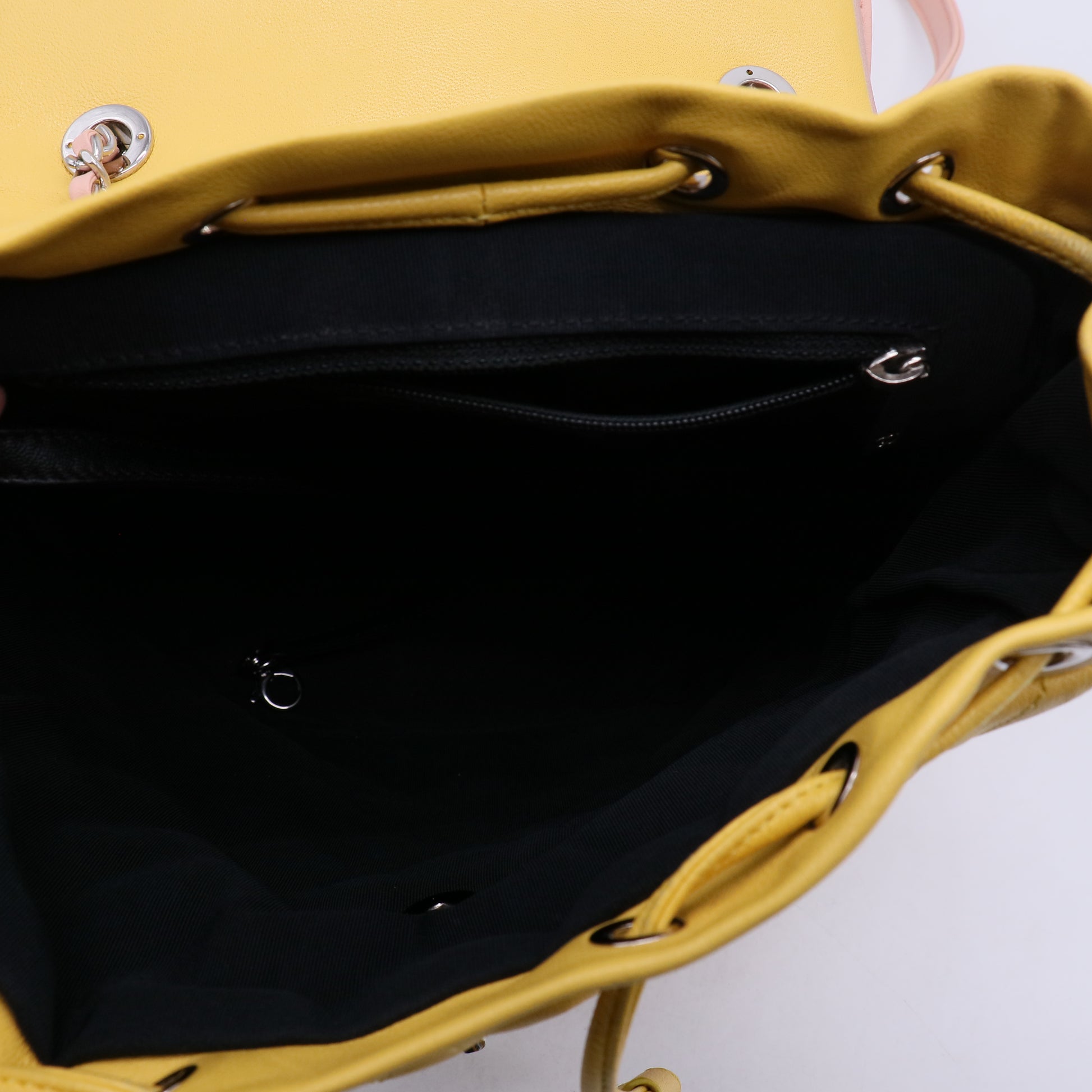 CHANEL Quilted Backpack in Silver Yellow Lambskin CC  B21940