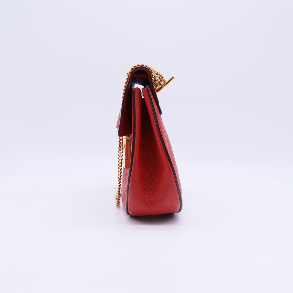 Chloe Red Grained Lambskin Drew Shoulder Bag B22007