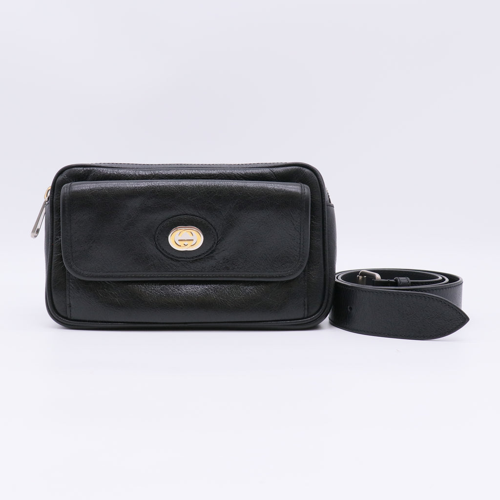 Gucci Morpheus Interlocking G Belt Bag in Black Leather B22864